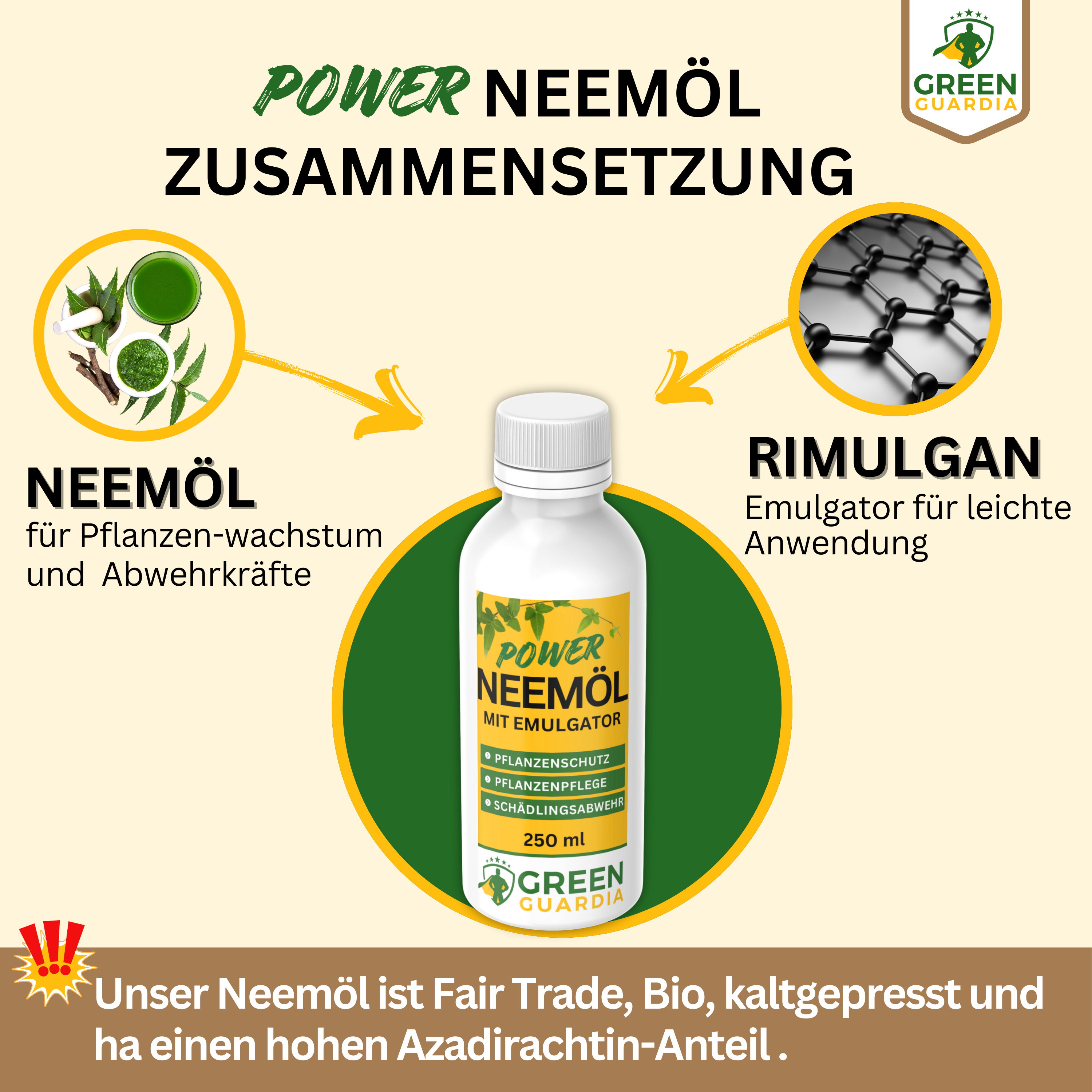 Power Neem-olja med emulgeringsmedel för krukväxter och trädgård