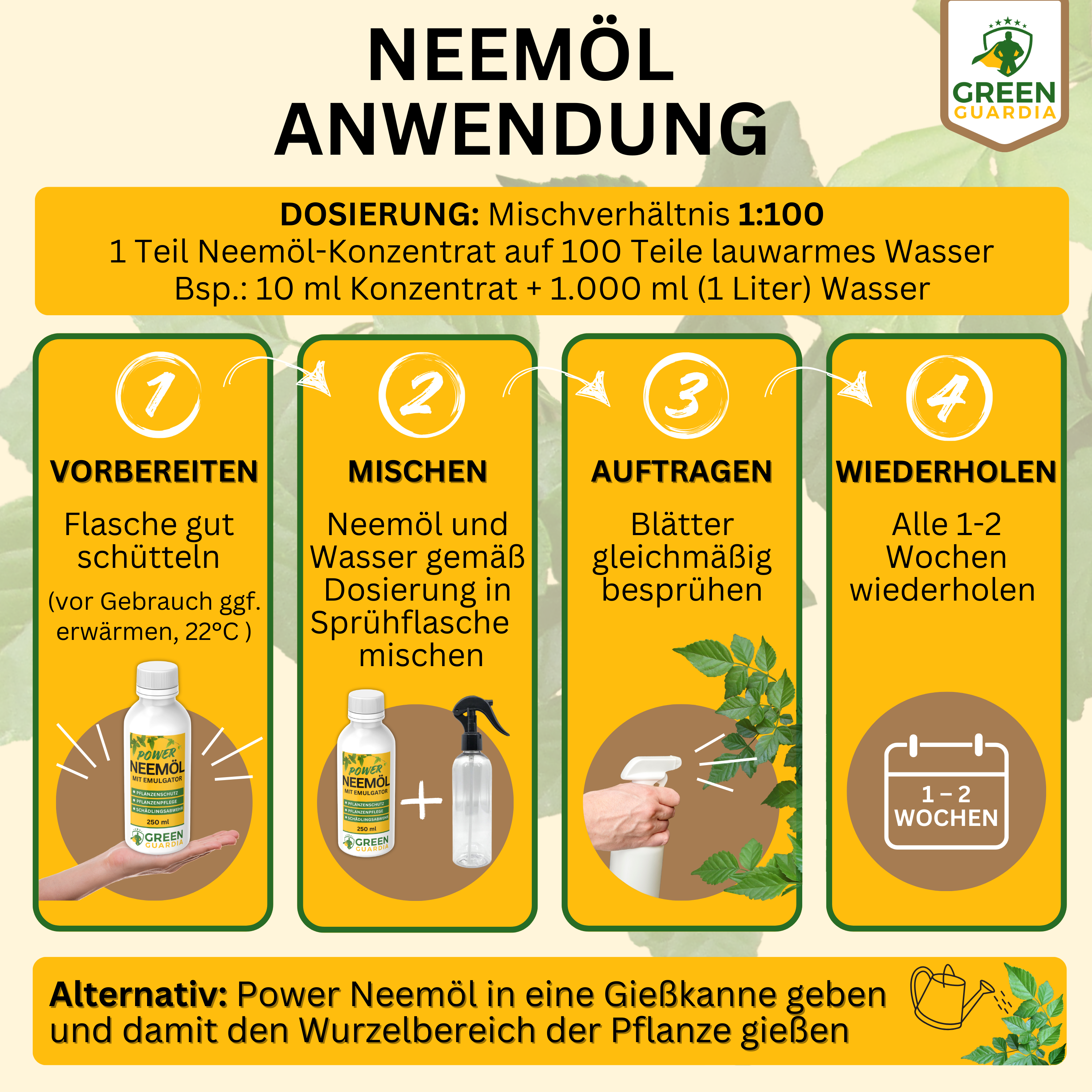 Power Neem-olja med emulgeringsmedel för krukväxter och trädgård